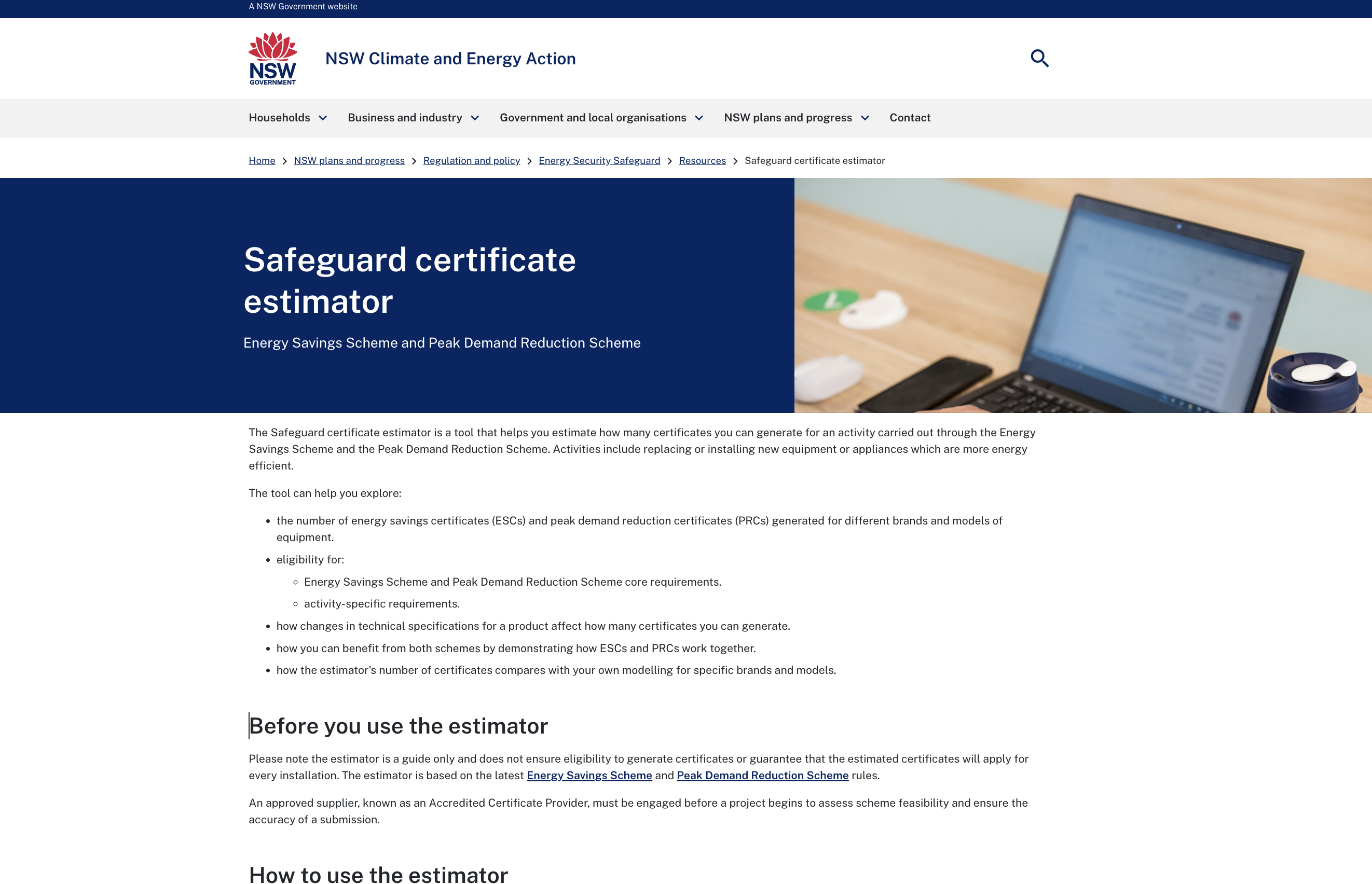 NSW Government Safeguard Certificate Estimator